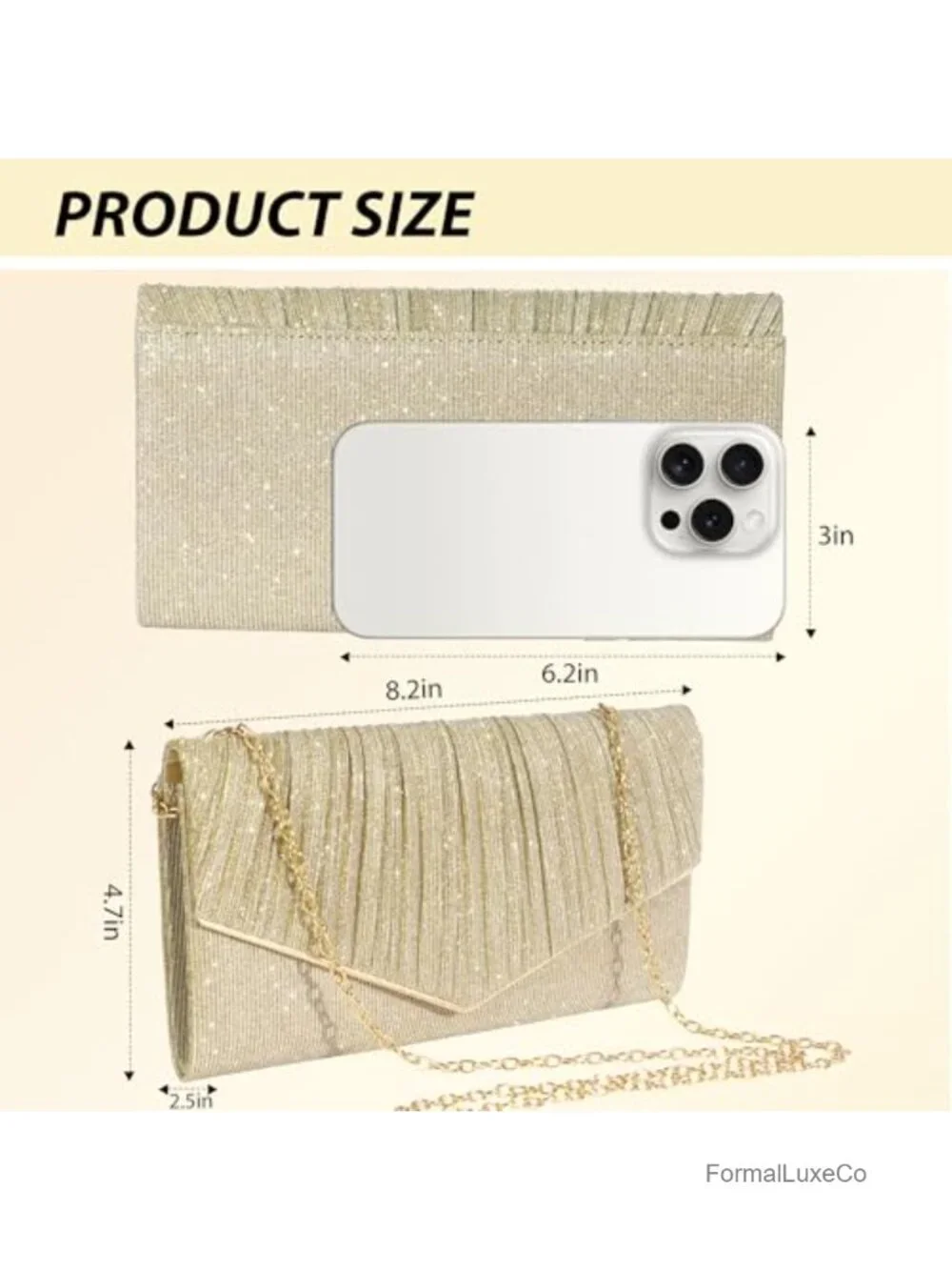 Sequined Clutch Evening Bag with Detachable Chain Crossbody